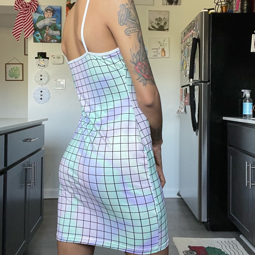 Pastel Pattern Strapless Mini Dress